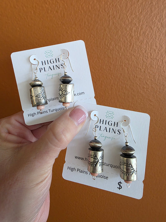 Handmade Sterling Silver Barrel Bead Pink Conch Earrings