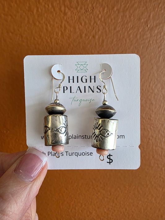 Handmade Sterling Silver Barrel Bead Pink Conch Earrings