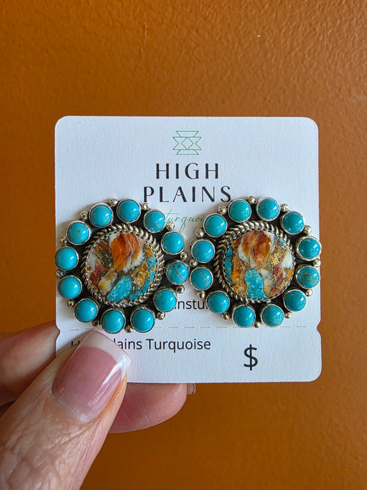 Navajo Orange Crush Kingman Cluster Earrings