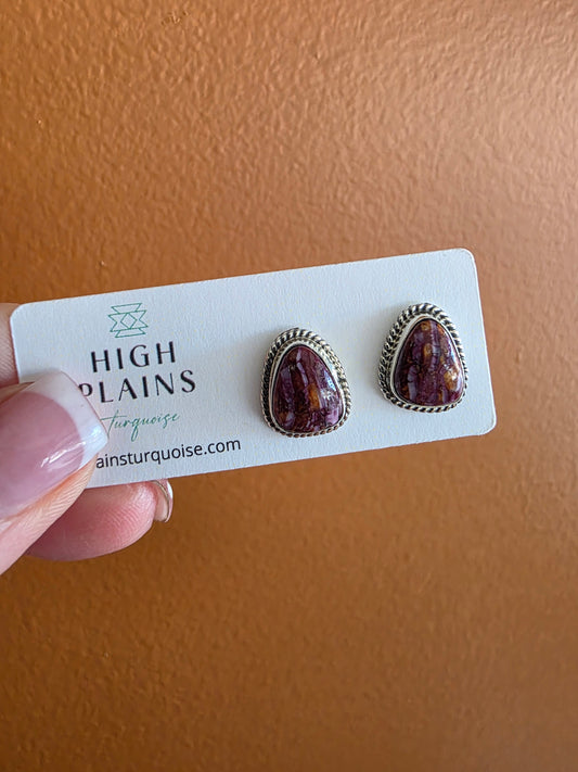 Purple Spiny Triangle Earrings