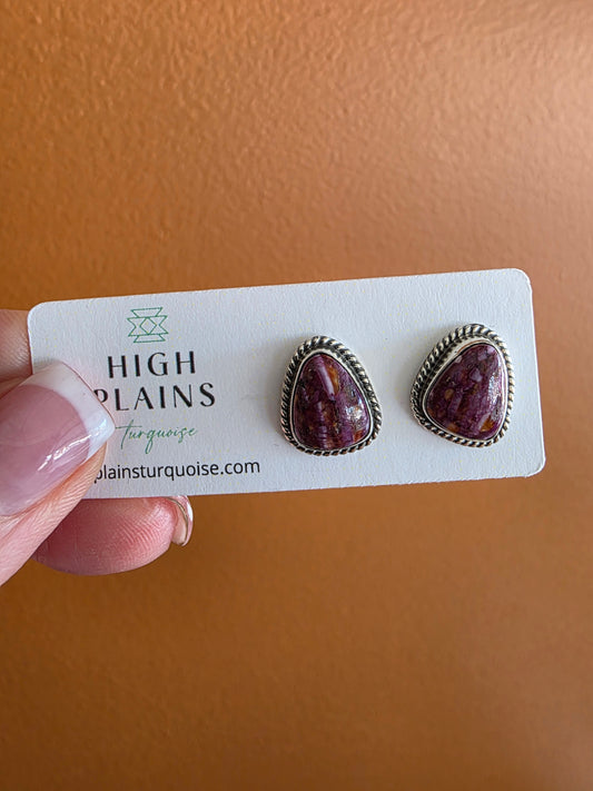 Purple Spiny Triangle Earrings