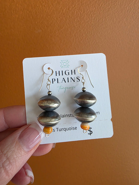 Large Sterling Silver Saucer Bead Earrings with Spiny Accent