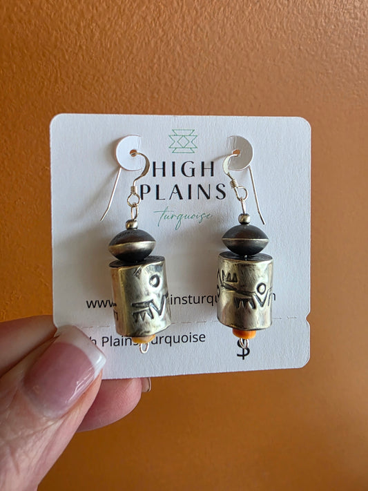 Handmade Sterling Silver Barrel Bead Spiny Oyster Earrings