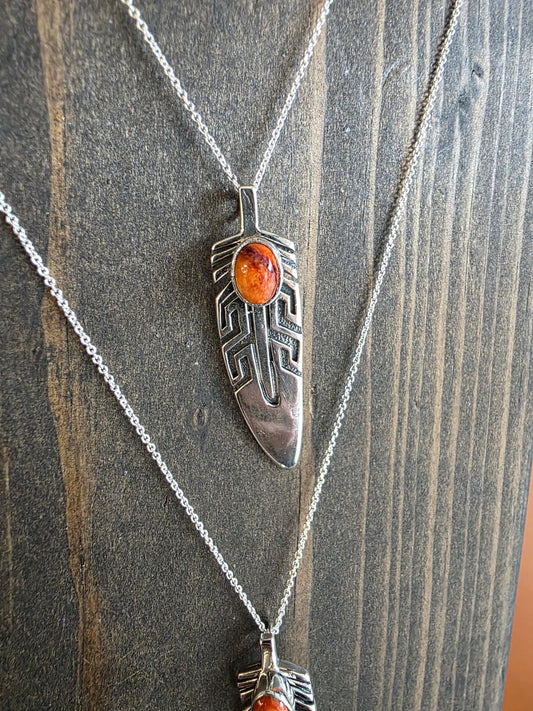 Sterling Silver Geo Pattern Spiny Pendant Necklace