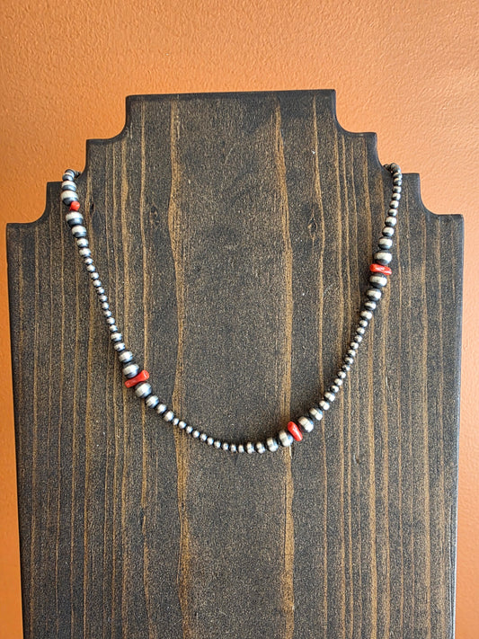 Multi Bead Sterling Silver and Coral Necklace