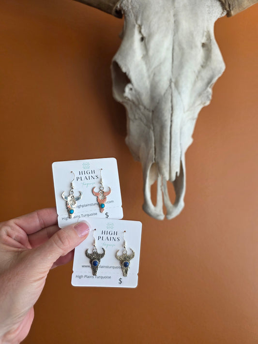 Sterling Silver Steer Earrings with Accent Stone