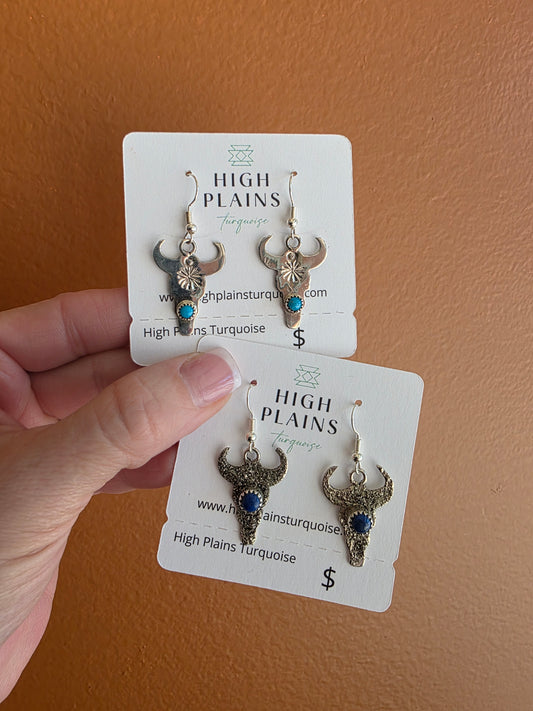 Sterling Silver Steer Earrings with Accent Stone