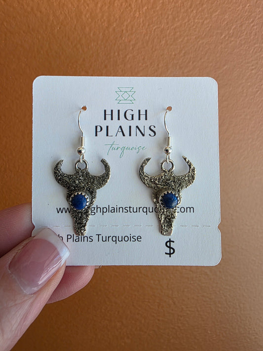 Sterling Silver Steer Earrings with Accent Stone