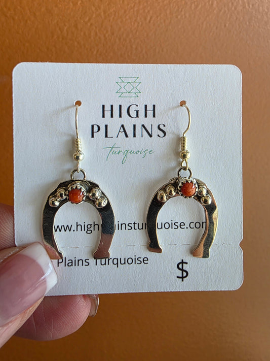 Sterling Silver and Red Spiny Horseshoe Earrings
