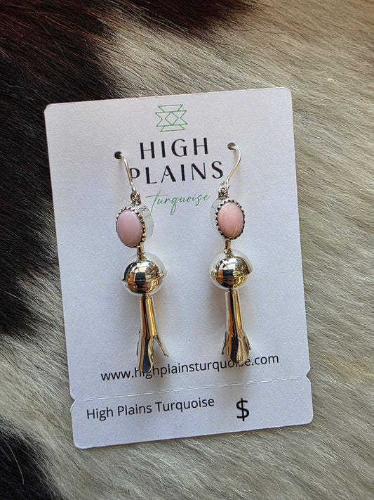 High Shine Sterling Silver Pink Conch Squash Earrings