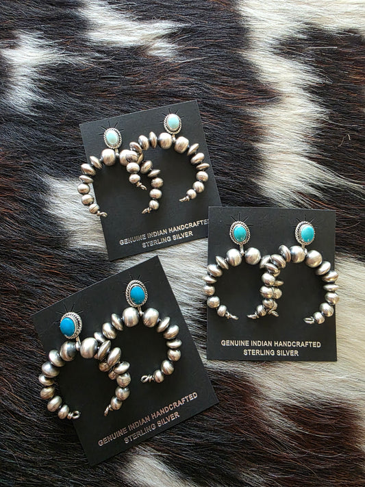 Handmade Beaded Kingman Turquoise Naja Earrings