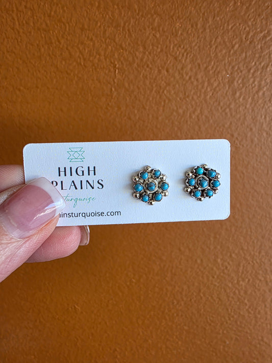 Zuni Petit Point Kingman Turquoise Cluster Earrings