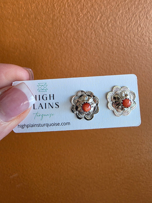 Petite Hand Stamped Sterling Silver Conch Earrings with Stone Accent