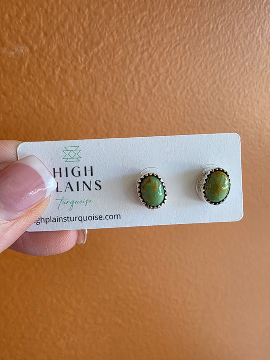Serrated Bezel Kingman Turquoise Stud Earrings