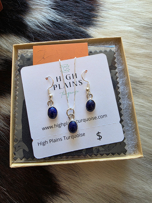 Navajo Made Lapis Earring and Necklace Set
