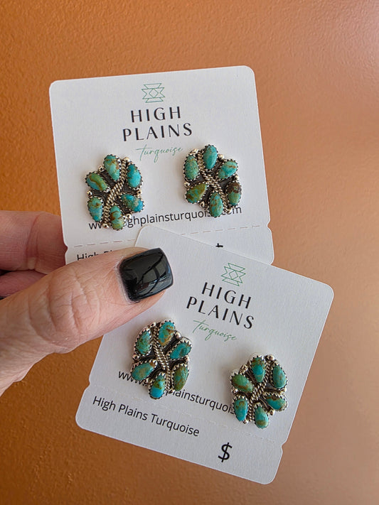 6-Stone Kingman Turquoise Cluster Earrings