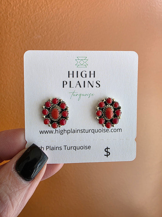 Navajo Coral Cluster Earrings