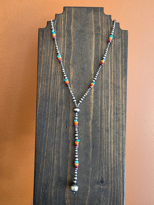 Sterling Silver, Kingman and Spiny Multi Bead Lariat