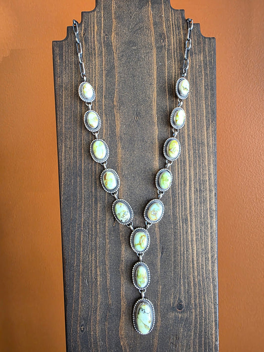 13-Stone Silver Beaded Palomino Lariat Necklace