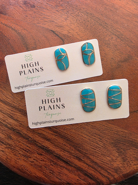 Zuni Turquoise Oval Inlay Earrings