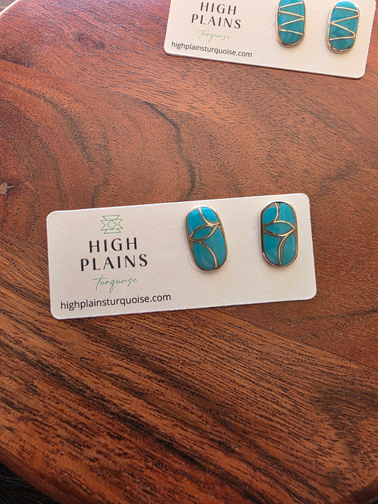 Zuni Turquoise Oval Inlay Earrings