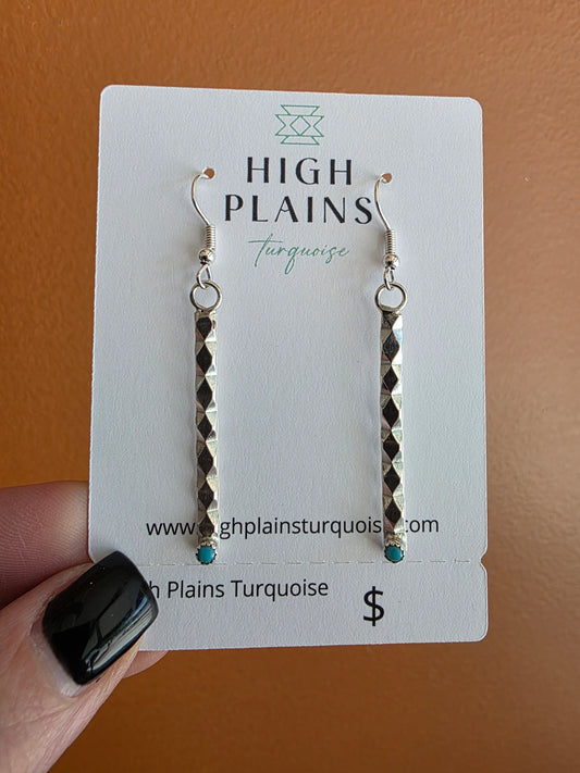 Diamond Cut Stick Style Sterling Earrings with Turquoise Accent