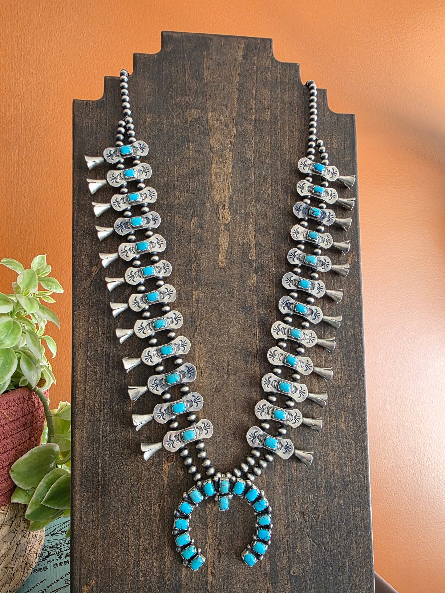 Egyptian Turquoise Box Squash Blossom Necklace