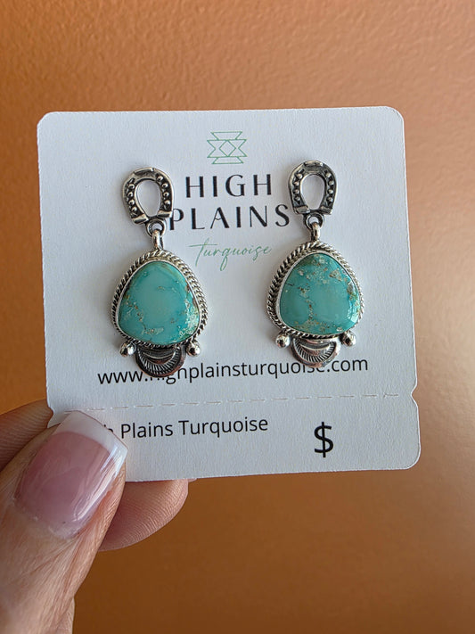 Sterling Horseshoe and Turquoise Earrings