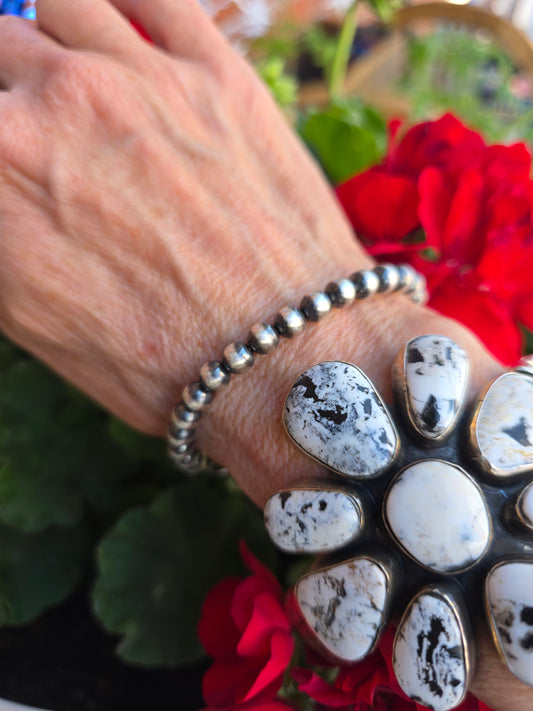 6mm Sterling Silver Beaded Bracelet with 1" extender