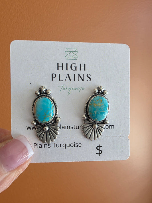Sonoran Gold Turquoise Earrings with Sterling Fan Accent