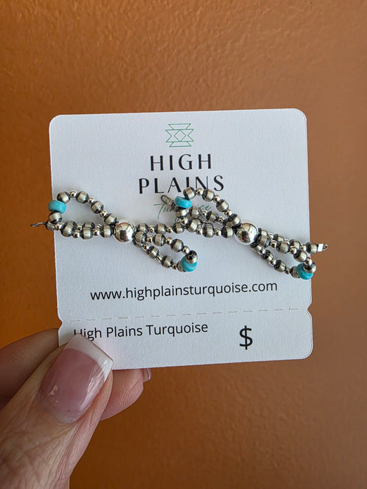 Mini Sterling Silver Bowtie Earrings with Turquoise Accent