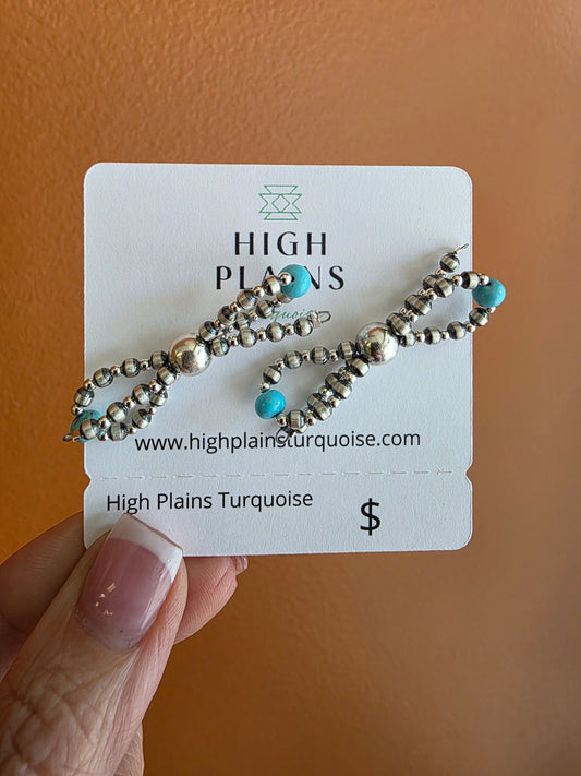 Sterling Silver Bowtie Earrings with Turquoise Accent