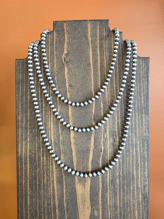 6mm Sterling Silver Beaded Necklace - 60"