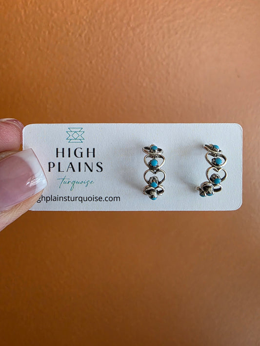 Sterling Silver Heart Half Hoops with Turquoise Accent