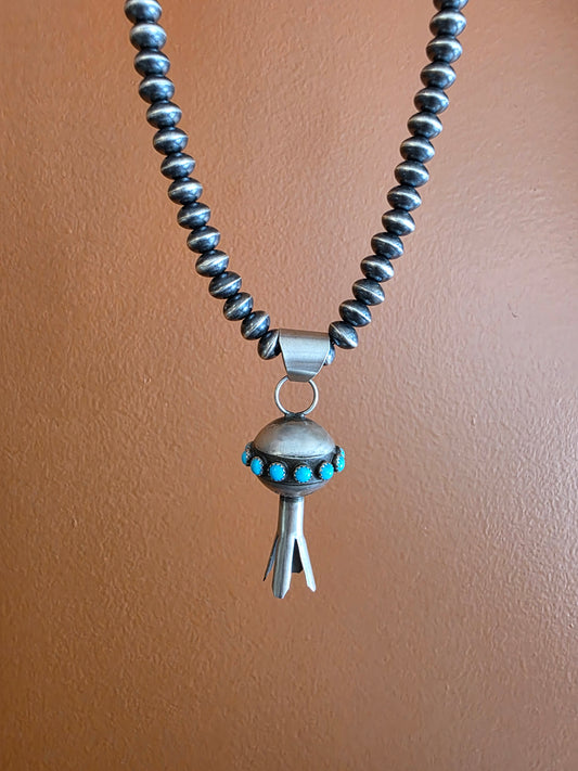 Monica Smith Brushed Sterling Silver Squash Pendant with Turquoise accent
