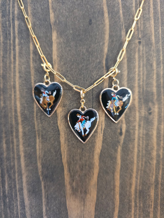 Hand Painted Bronc Rider Heart Charms (various colors)