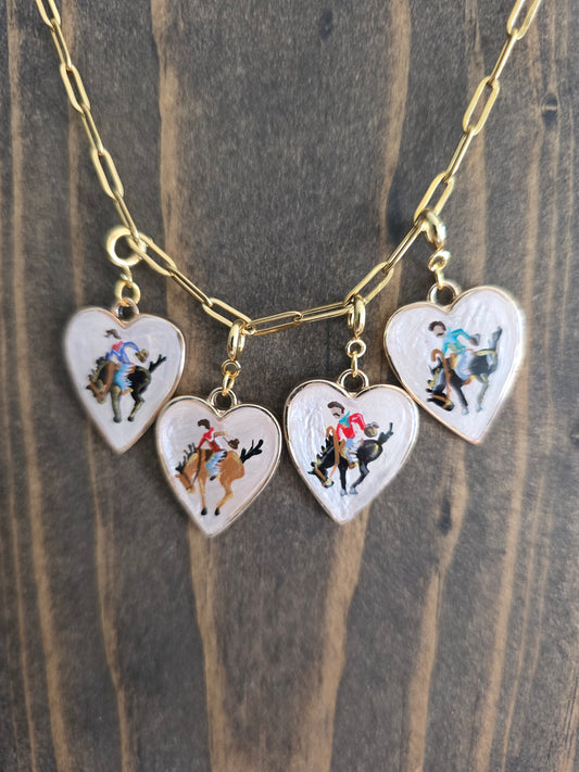Hand Painted Bronc Rider Heart Charms (various colors)