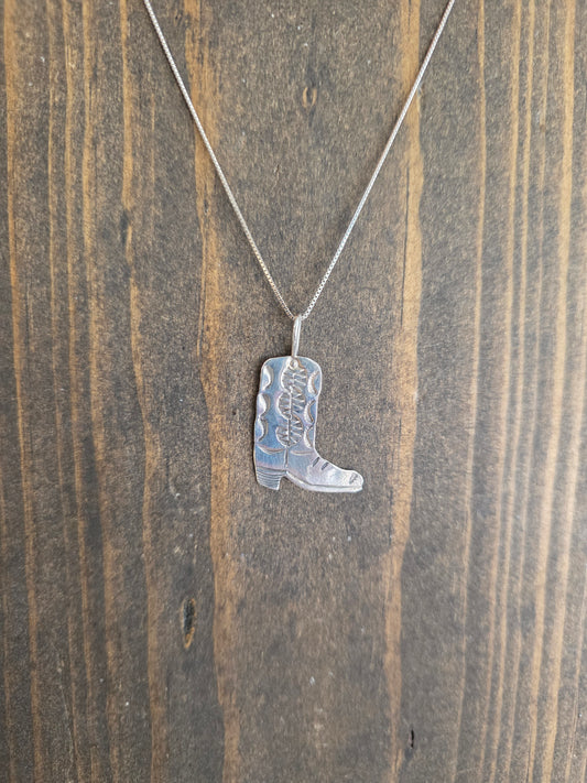 Stamped Sterling Silver Boot Necklace