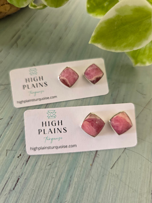 Rhodochrosite Square Stud Earrings