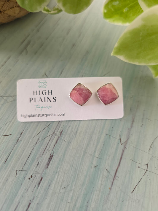 Rhodochrosite Square Stud Earrings