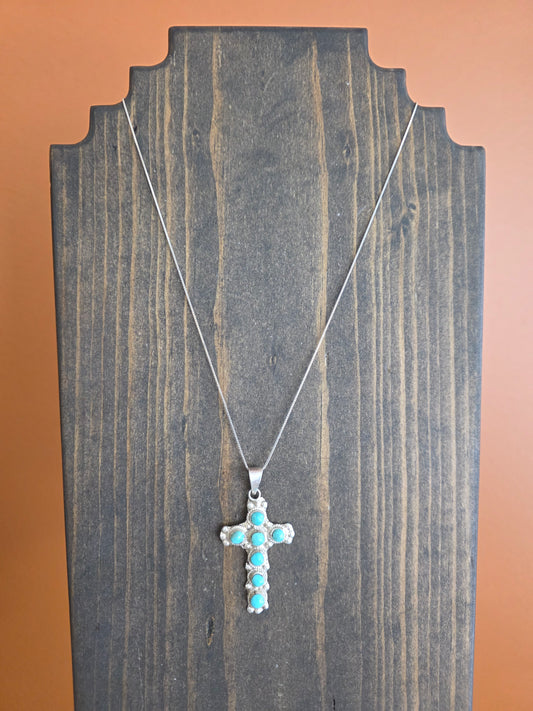 Zuni Green Kingman Turquoise Cross Necklace