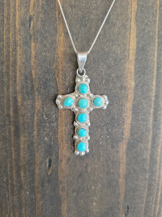 Zuni Green Kingman Turquoise Cross Necklace