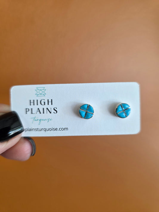 7mm Zuni Turquoise Sterling Inlay Studs