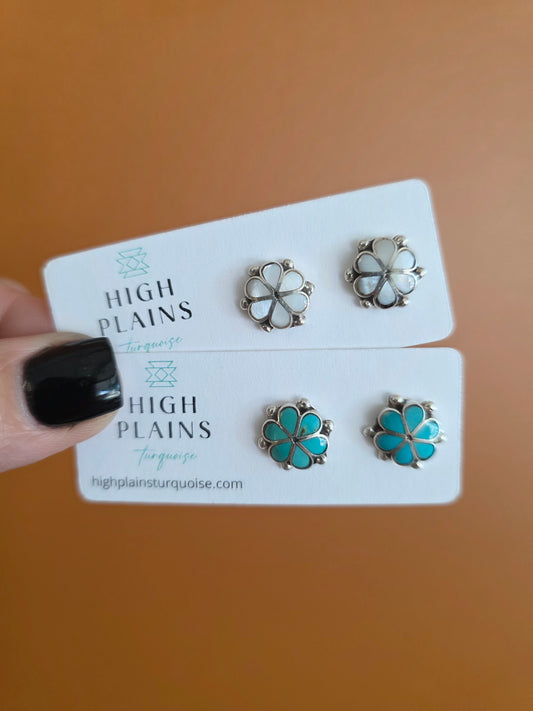 Zuni Flower Earrings with Sterling Inlay