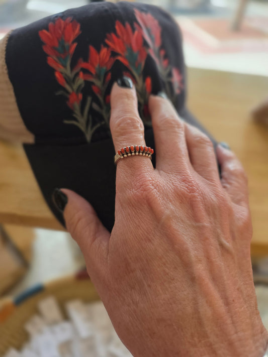Zuni Coral Needlepoint Ring