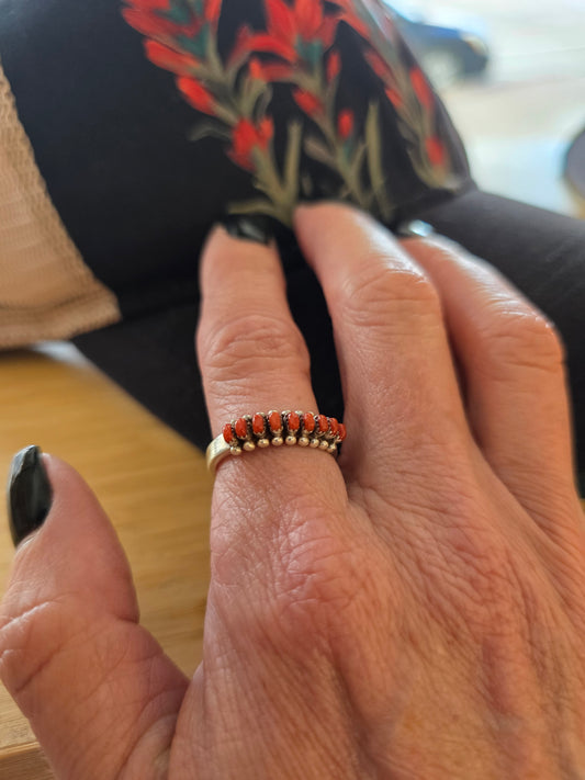 Zuni Coral Needlepoint Ring