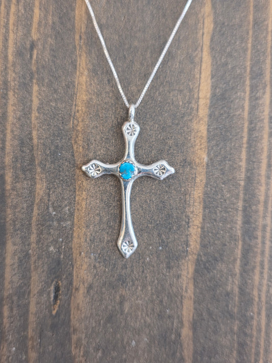 Ann Lincoln Sterling Turquoise Silver Cross Necklace