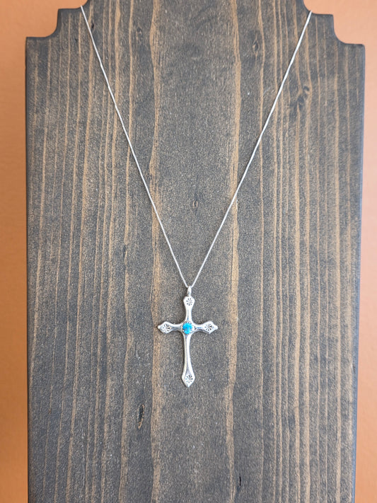 Ann Lincoln Sterling Turquoise Silver Cross Necklace