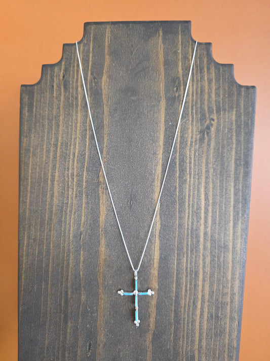 Zuni Turquoise Needlepoint Cross Pendant Necklace