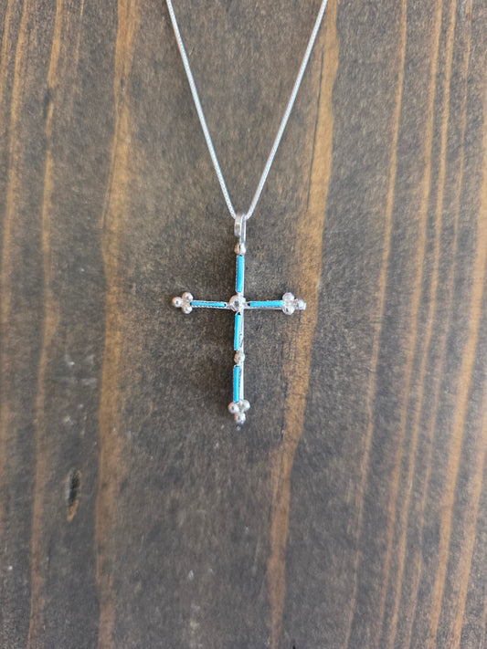 Zuni Turquoise Needlepoint Cross Pendant Necklace